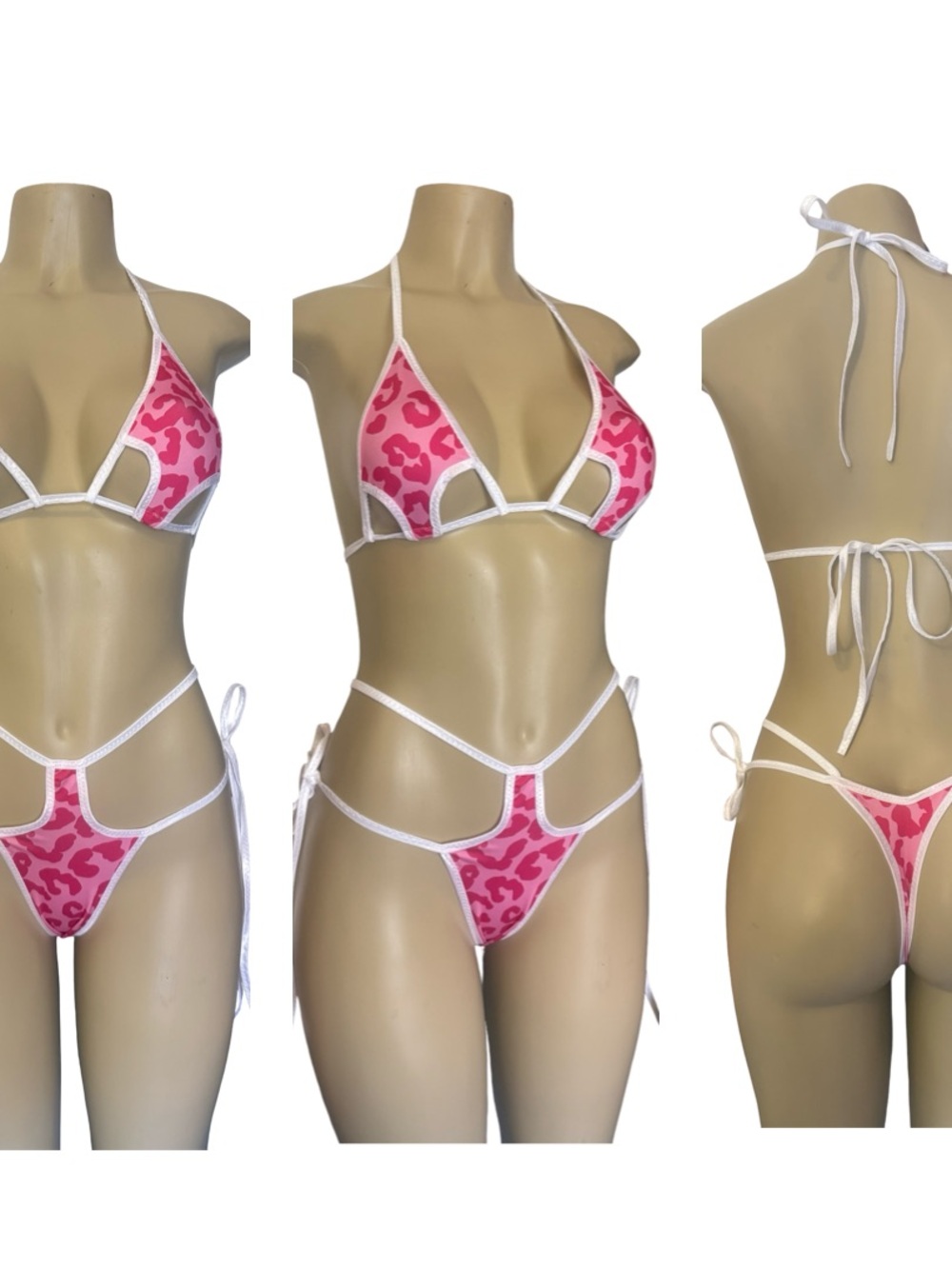 Sexy Pink Leopard Print exotic dancewear Bikini Set